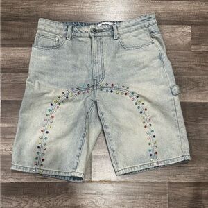 DUAA Studded Light Wash Denim Shorts